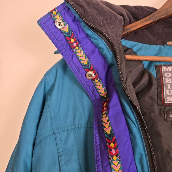 Vintage 80s 90s Ski Coat Winter Jacket Belted Teal Large - Picture 9 of 16